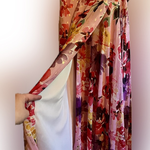 NWT NW Nightway Women’s Long Floral Mock Wrap Dress size 10 - Picture 7 of 15